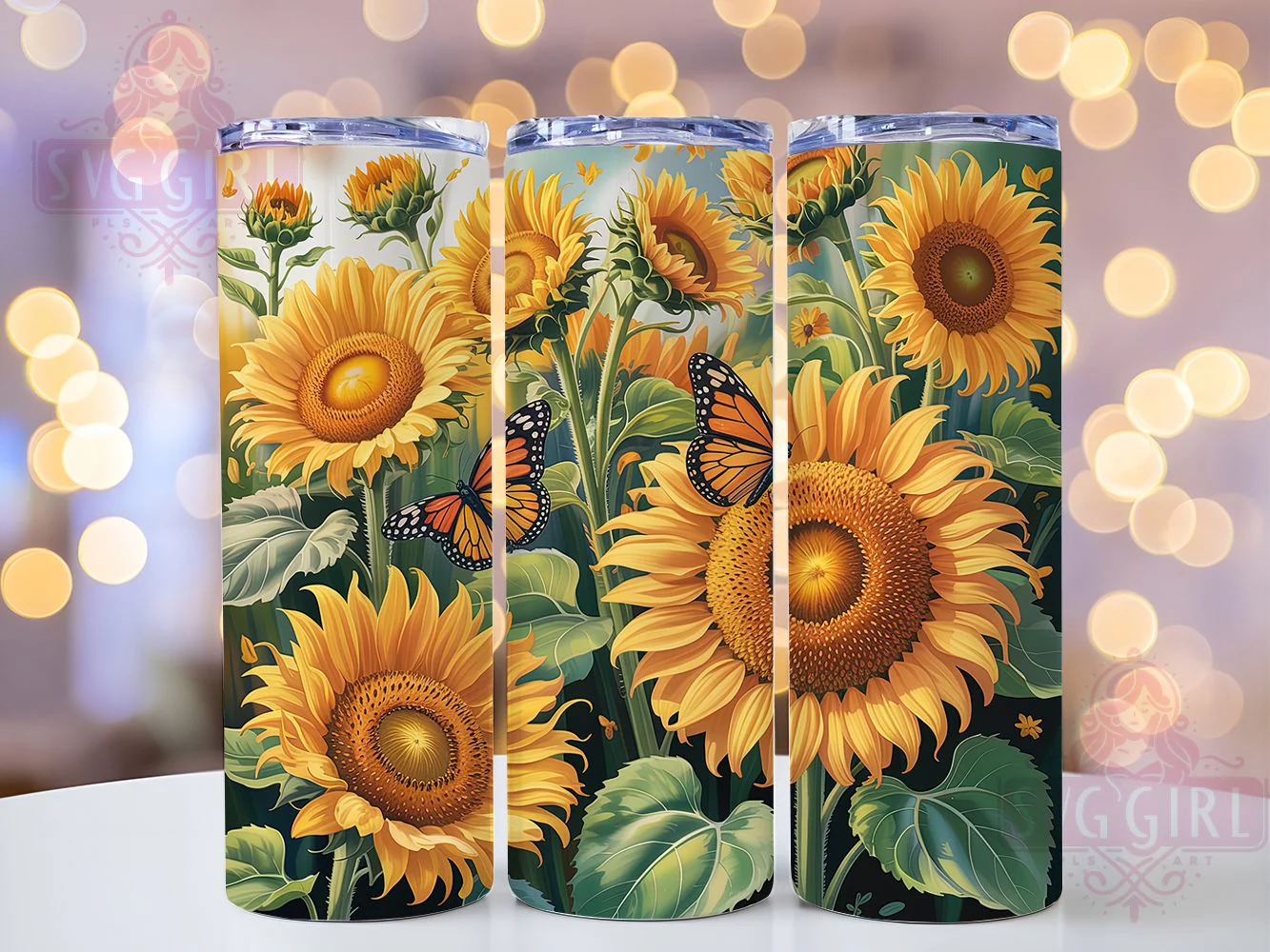 Whimsical Sunflower Butterfly Tumbler, Big Sunflower Tumbler, Rustic Floral Wrap, Whimsical Butterfly Wrap, Country Flower Wrap, Sublimation Design, Trendy Gift Idea