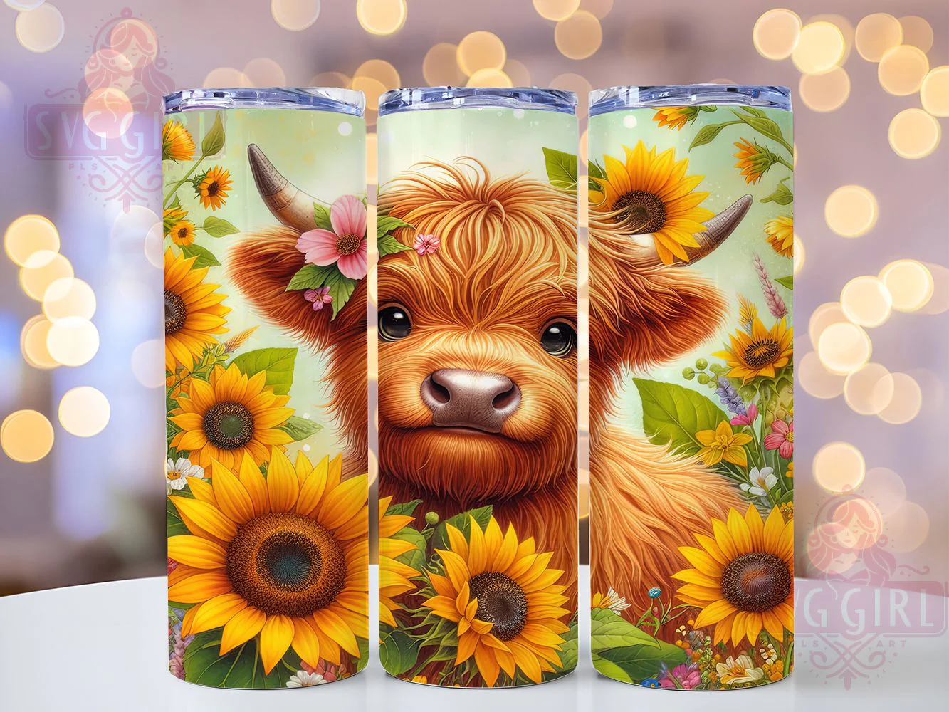 Whimsical Sunflower Highland Cow Tumbler, Highland Cow Tumbler, Rustic Cow Wrap, Whimsical Cow Wrap, Country Cow Wrap, Sublimation Design, Trendy Gift Idea