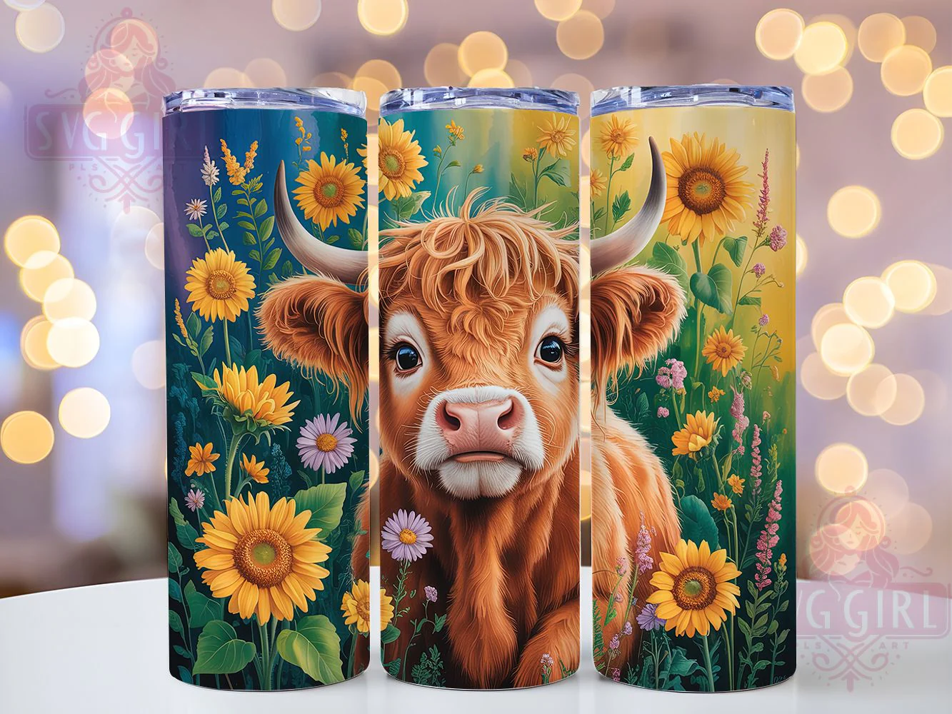 Whimsical Sunflower Highland Cow Tumbler, Highland Cow Tumbler, Rustic Cow Wrap, Whimsical Cow Wrap, Country Cow Wrap, Sublimation Design, Trendy Gift Idea