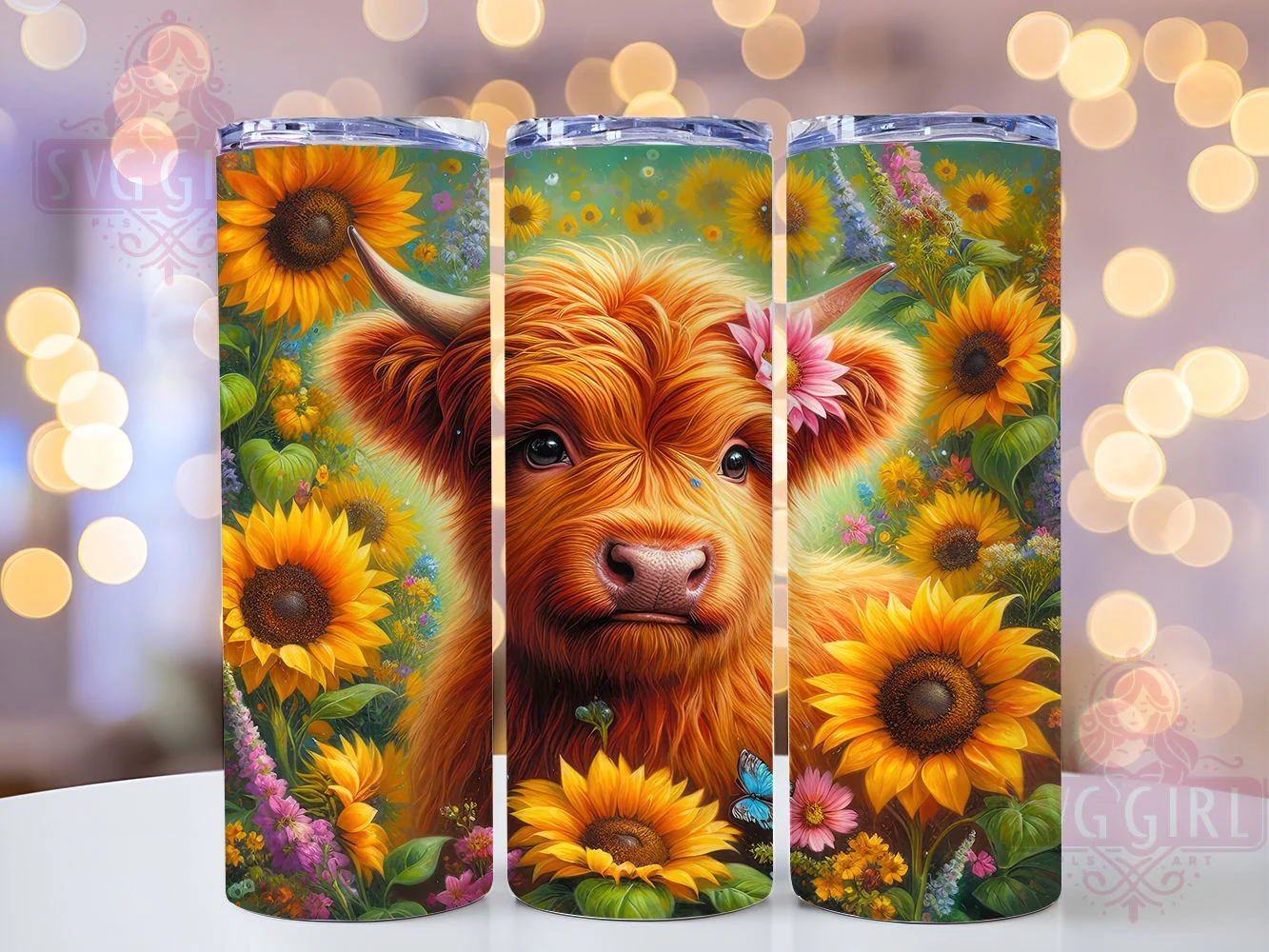 Whimsical Sunflower Highland Cow Tumbler, Highland Cow Tumbler, Rustic Cow Wrap, Whimsical Cow Wrap, Country Cow Wrap, Sublimation Design, Trendy Gift Idea