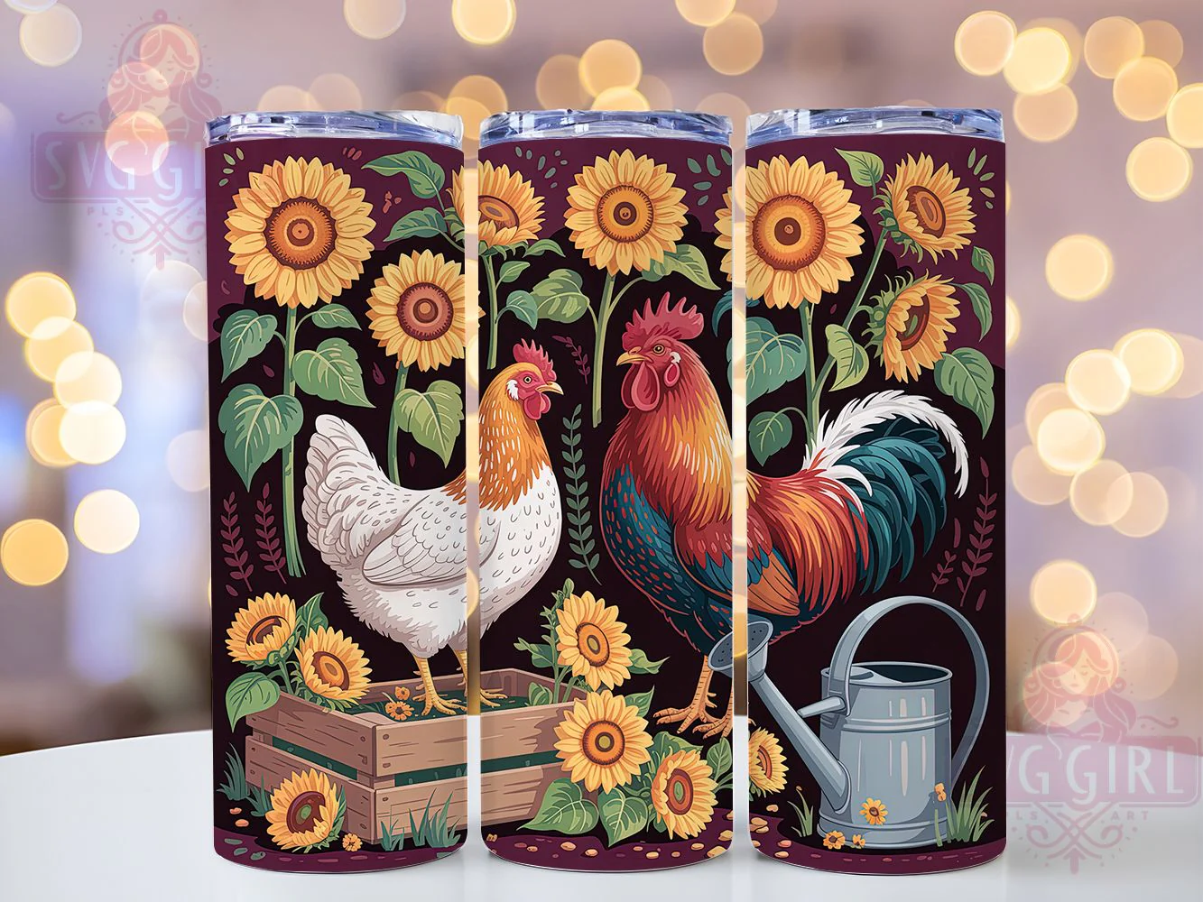 Whimsical Sunflower Rooster Tumbler, Farmhouse Rooster Tumbler, Rustic Rooster Wrap, Whimsical Rooster Wrap, Country Rooster Wrap, Sublimation Design, Trendy Gift Idea