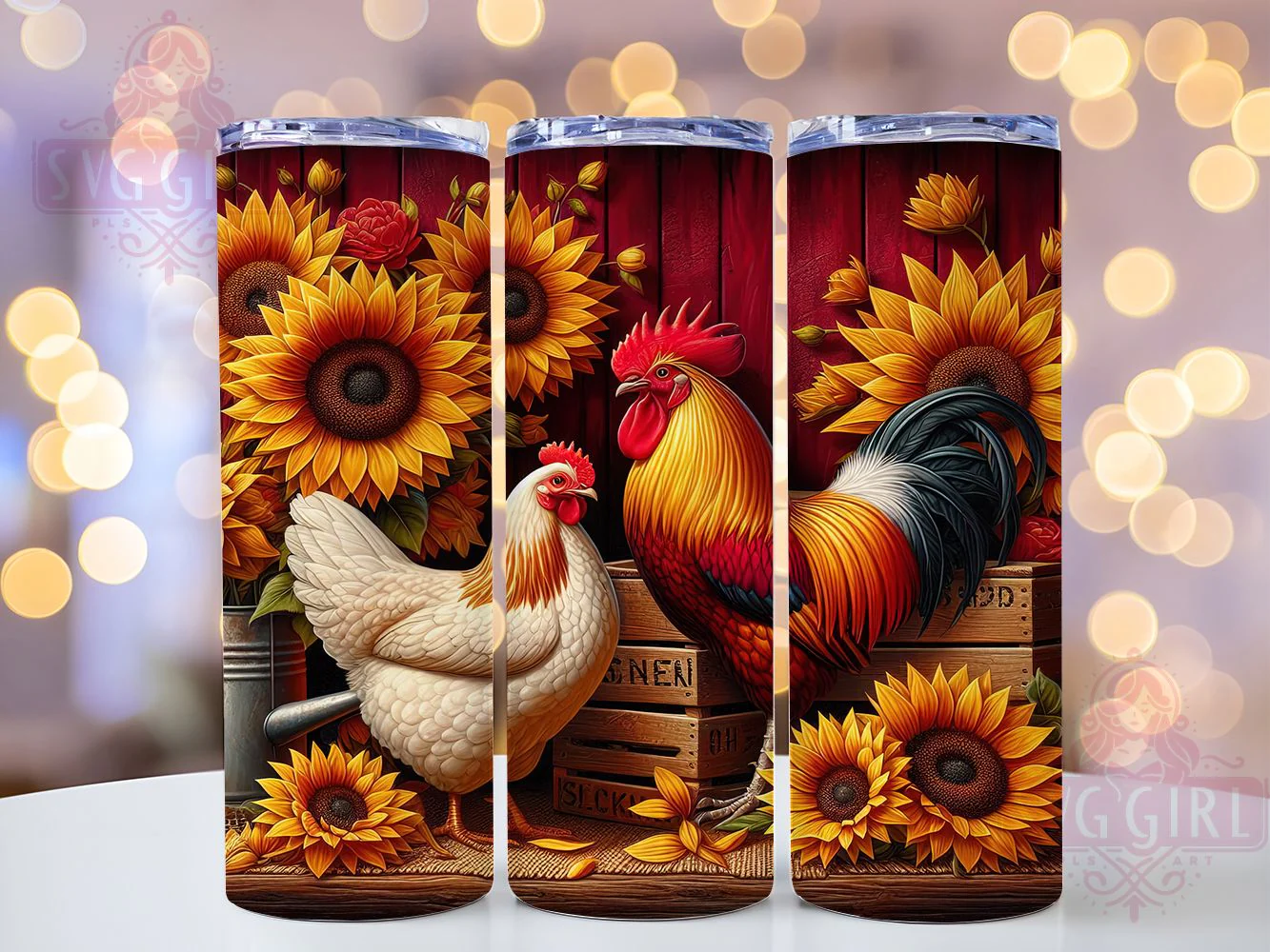 Whimsical Sunflower Rooster Tumbler, Farmhouse Rooster Tumbler, Rustic Rooster Wrap, Whimsical Rooster Wrap, Country Rooster Wrap, Sublimation Design, Trendy Gift Idea