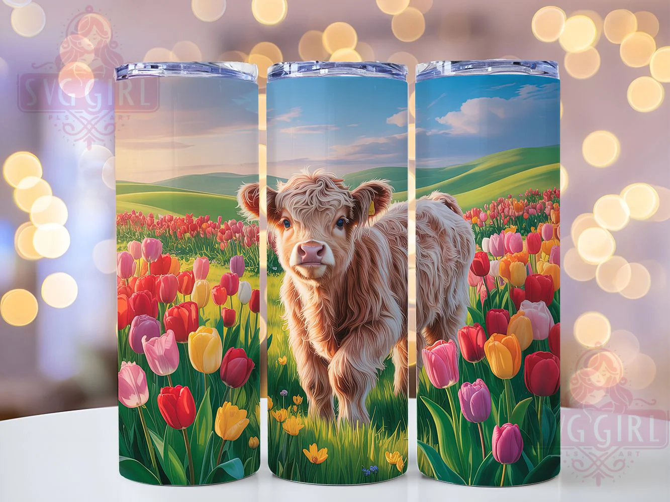 Whimsical Tulip Highland Cow Tumbler, Highland Cow Tumbler, Rustic Cow Wrap, Whimsical Cow Wrap, Country Cow Wrap, Sublimation Design, Trendy Gift Idea
