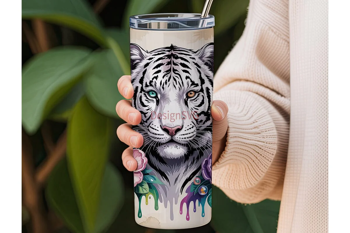Whimsical White Tiger 20oz Tumbler Wrap - Image 3