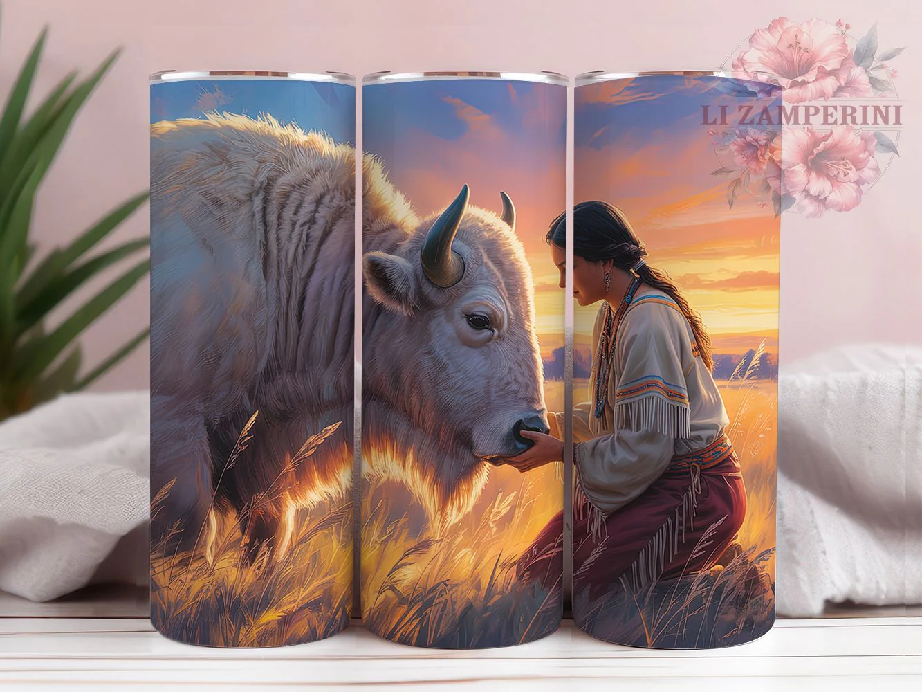 White Bison Indigenous Woman Tumbler Wrap, Indigenous Woman, Tribal Style, Ethnic Art, Boho Theme, Tumbler Wrap, Sublimation Design