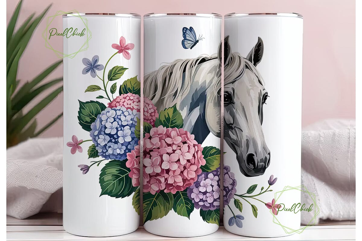 White Horse & Hydrangeas Tumbler Wrap - Image 3