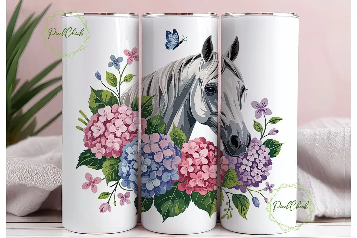 White Horse & Hydrangeas Tumbler Wrap - Image 3