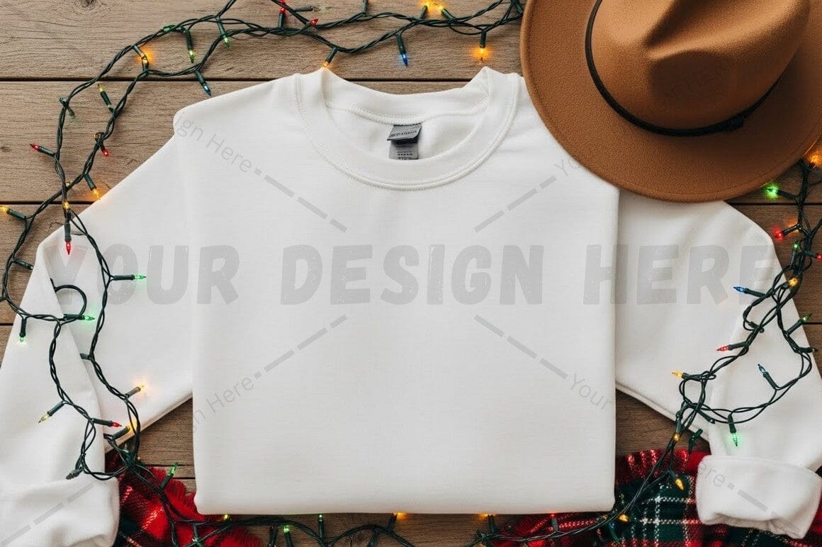 White t-shirt mockup with holiday decorations