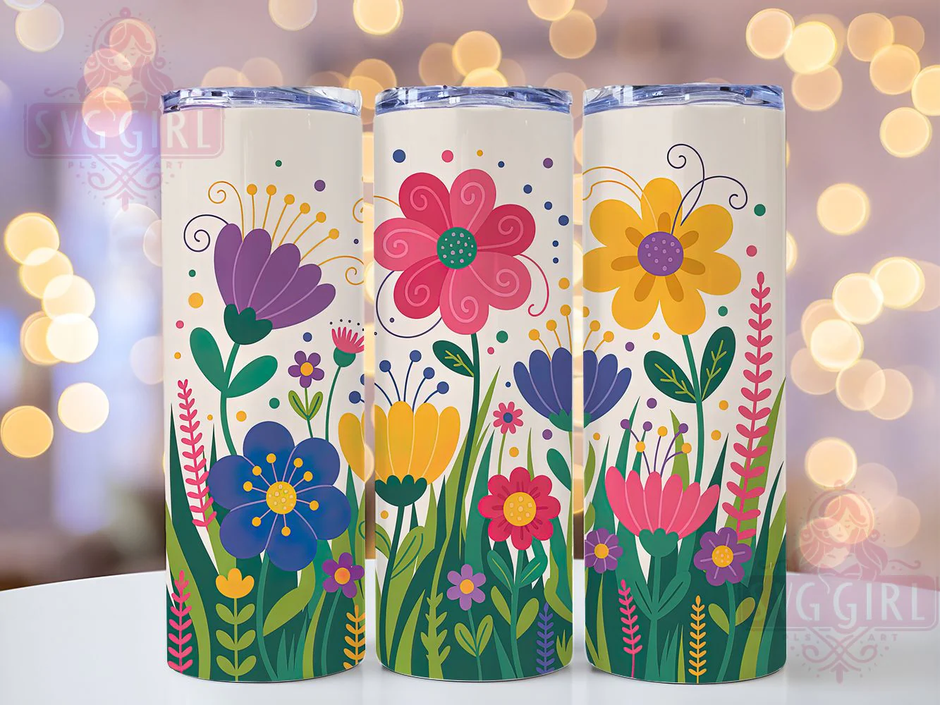 Wildflower Meadow Floral Tumbler, Floral Theme, Nature Style, Vibrant Blooms, Whimsical Art, 20Oz Tumbler, Sublimation Wrap