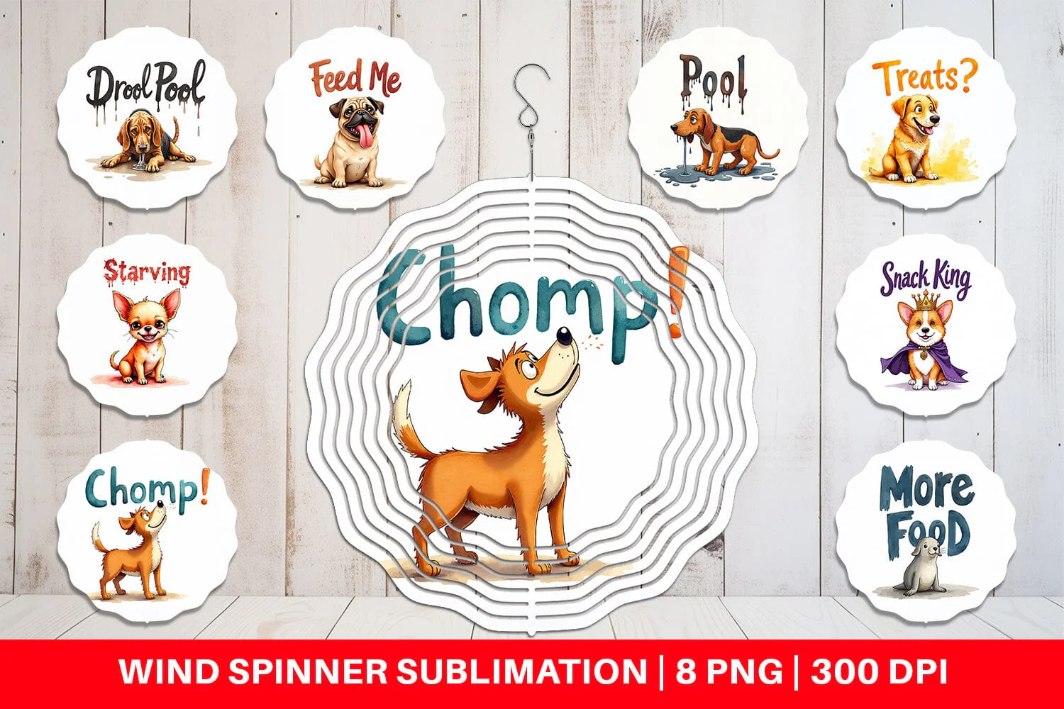 Wind Spinner Hangry Dog Food Lover Watercolor