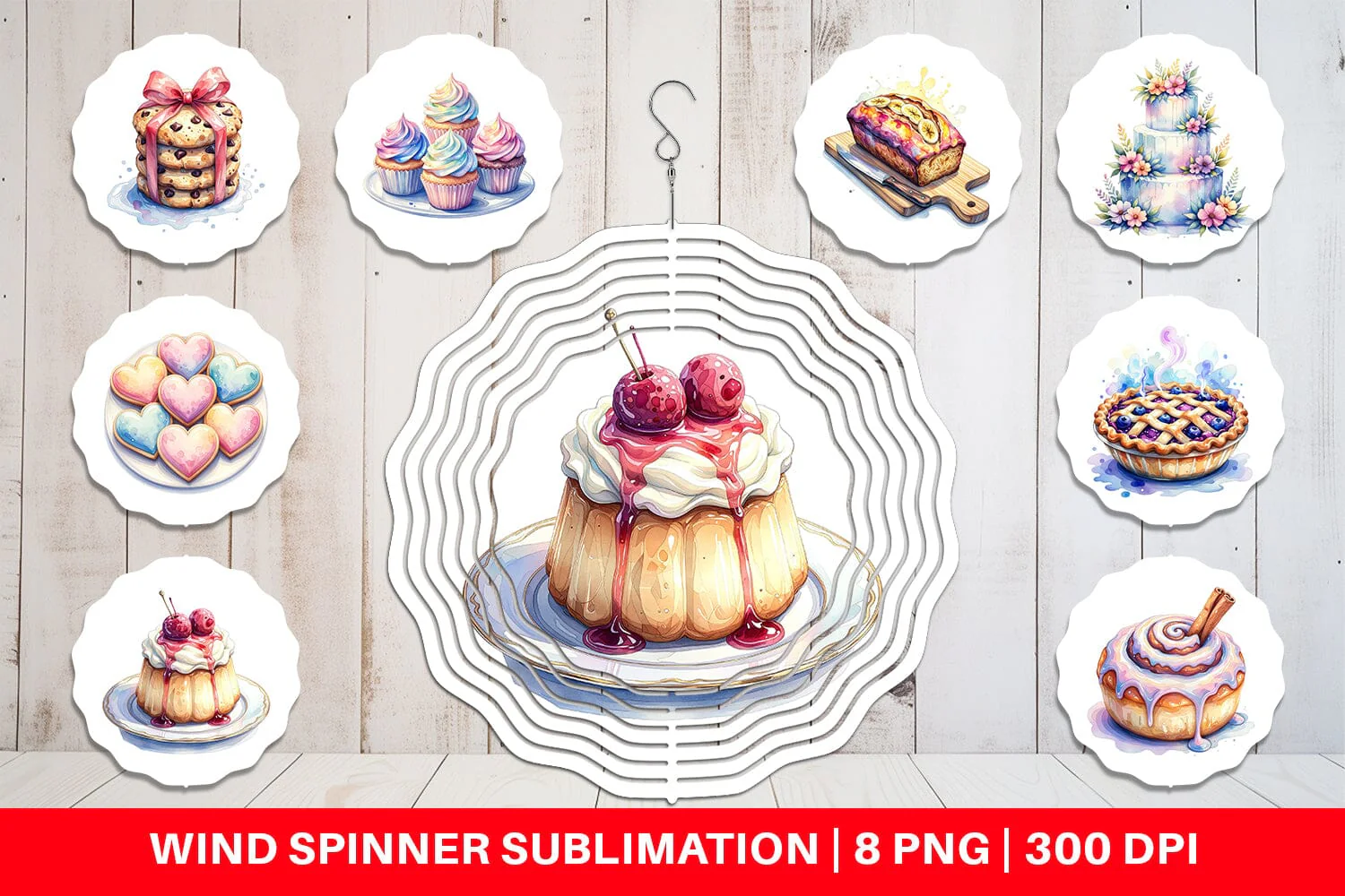 Wind Spinner Sweet Watercolor Cakes & Pies