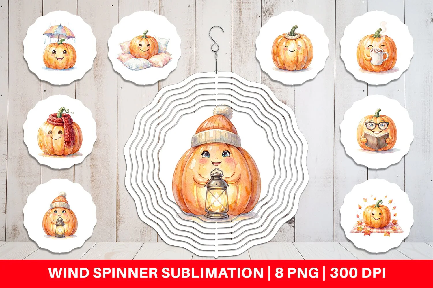 Wind Spinner Watercolor Cozy Fall Lifestyle Pumpkin