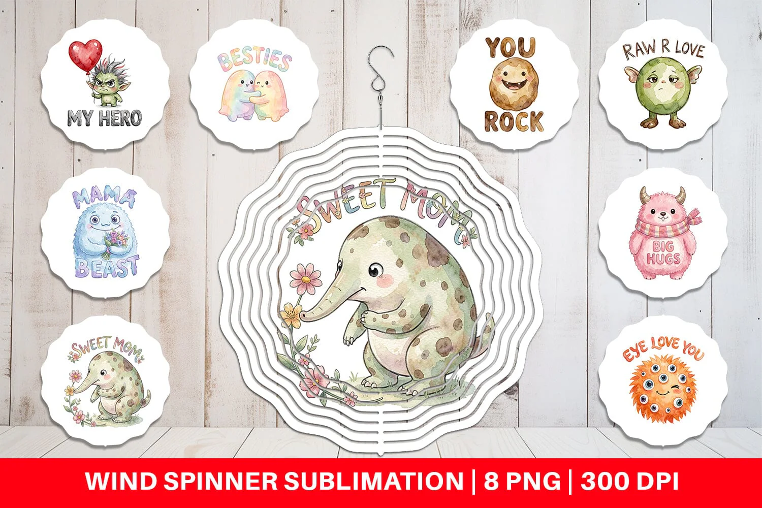 Wind Spinner Watercolor Cute Ugly Momster Quotes