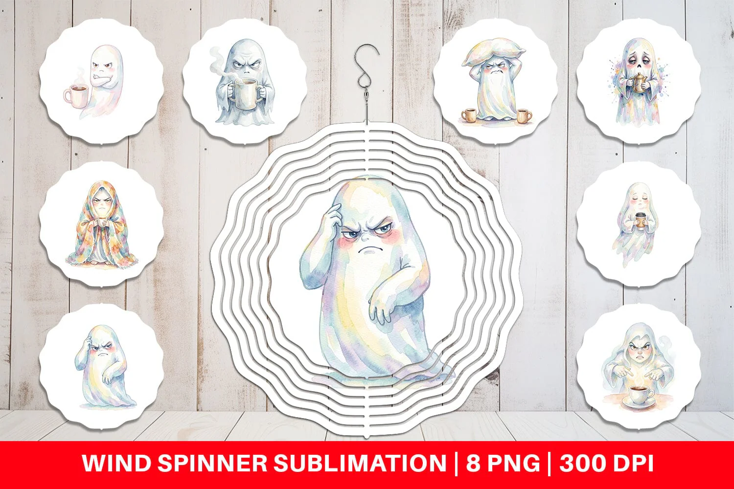 Wind Spinner Watercolor Funny Grumpy Morning Ghost