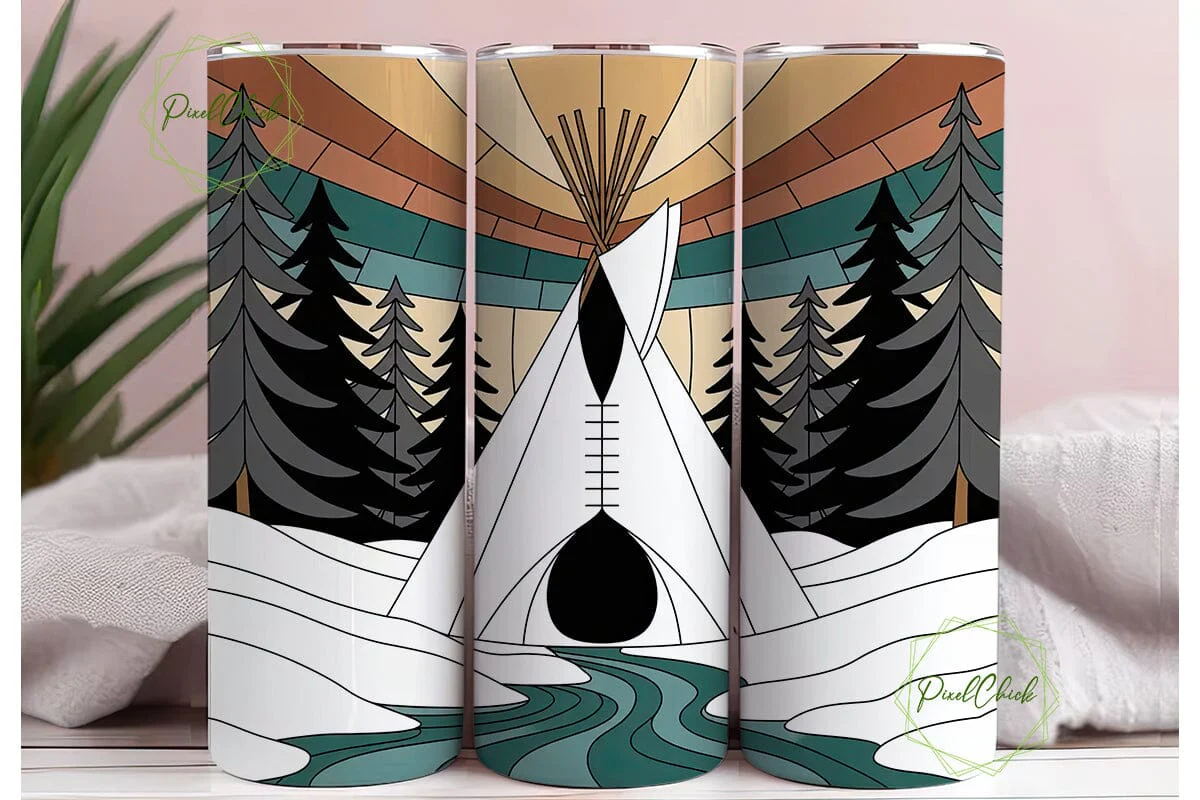Winter Teepee Stained Glass 20oz Tumbler - Image 3