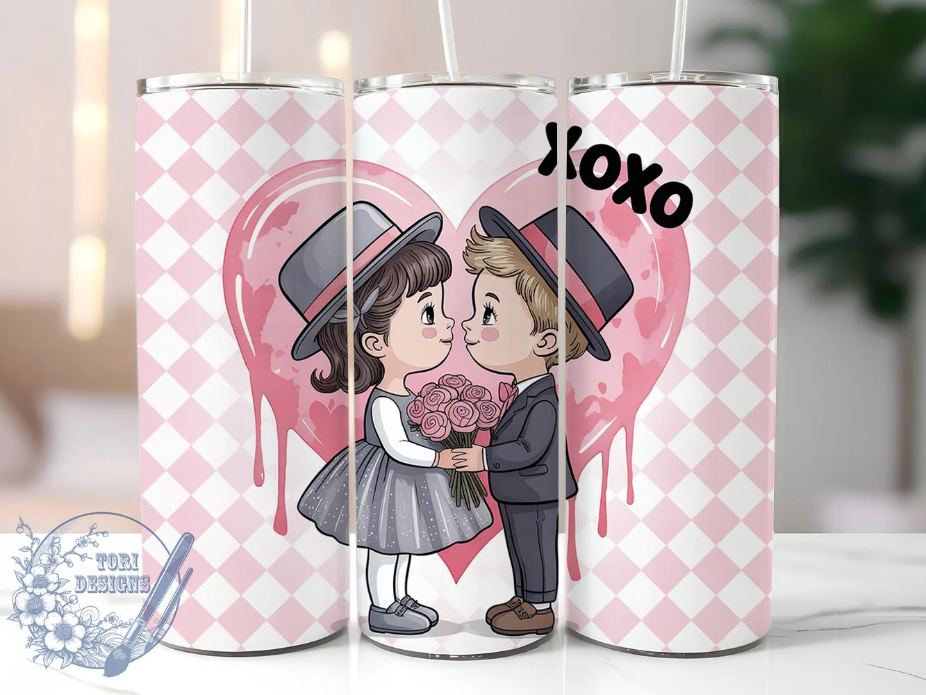 XOXO Valentine Love Tumbler, XOXO Love, Romantic Theme, Sweet Hearts, Holiday Design, 20Oz Tumbler, Sublimation Wrap
