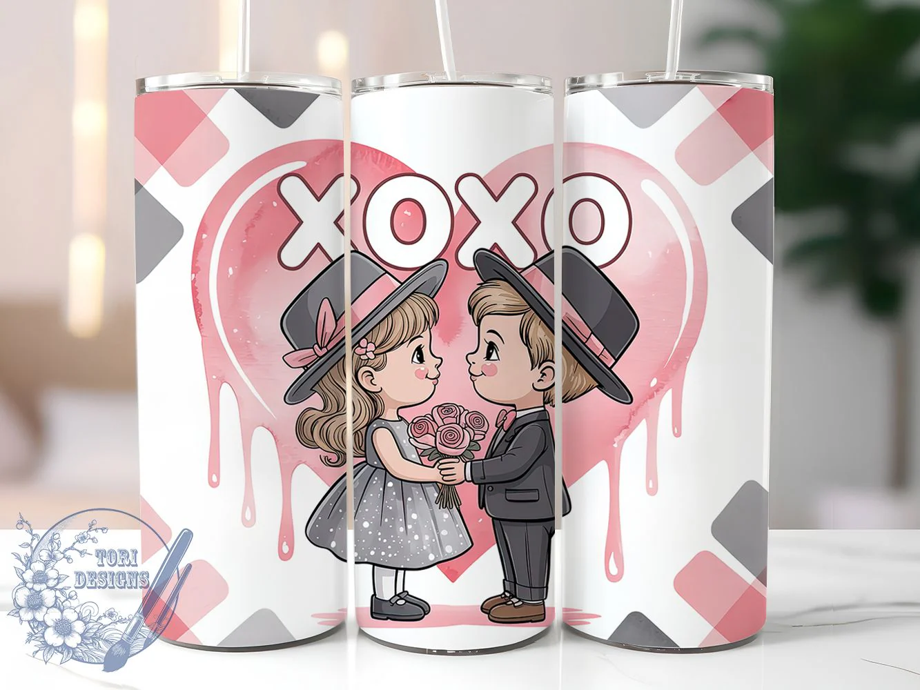XOXO Valentine Love Tumbler, XOXO Love, Romantic Theme, Sweet Hearts, Holiday Design, 20Oz Tumbler, Sublimation Wrap