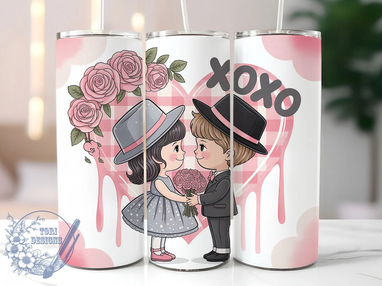 XOXO Valentine Love Tumbler, XOXO Love, Romantic Theme, Sweet Hearts, Holiday Design, 20Oz Tumbler, Sublimation Wrap