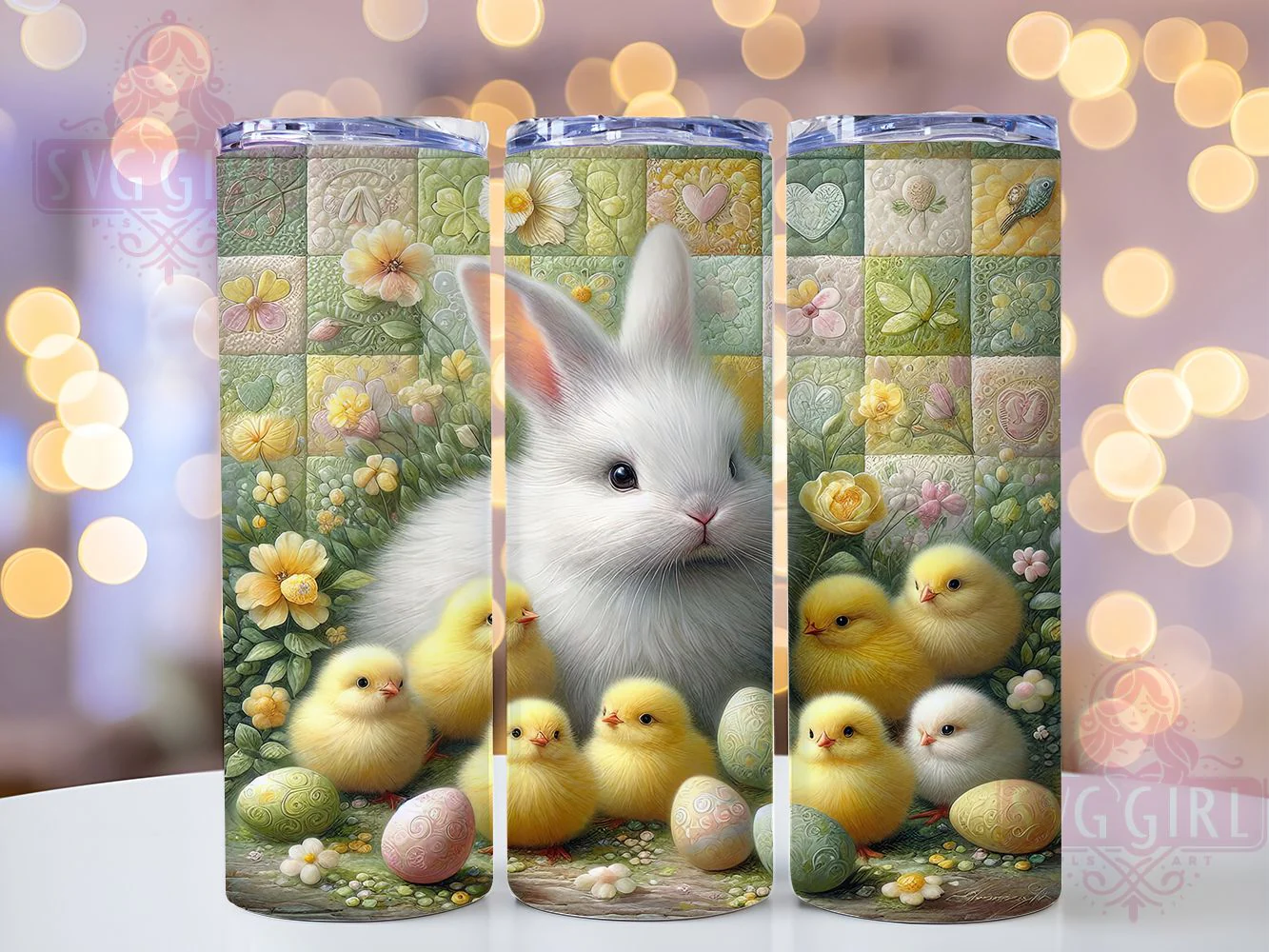 Yellow Floral Easter Bunny Tumbler, Spring Rabbit Tumbler, Easter Bunny Wrap, Bright Floral Wrap, Stylish 20oz Wrap, Sublimation Design, Trendy Gift Idea