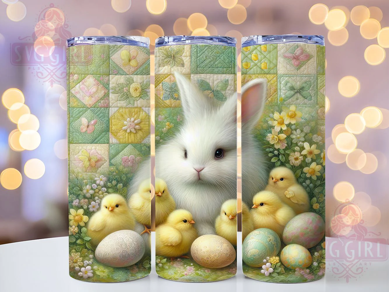 Yellow Floral Easter Bunny Tumbler, Spring Rabbit Tumbler, Easter Bunny Wrap, Bright Floral Wrap, Stylish 20oz Wrap, Sublimation Design, Trendy Gift Idea