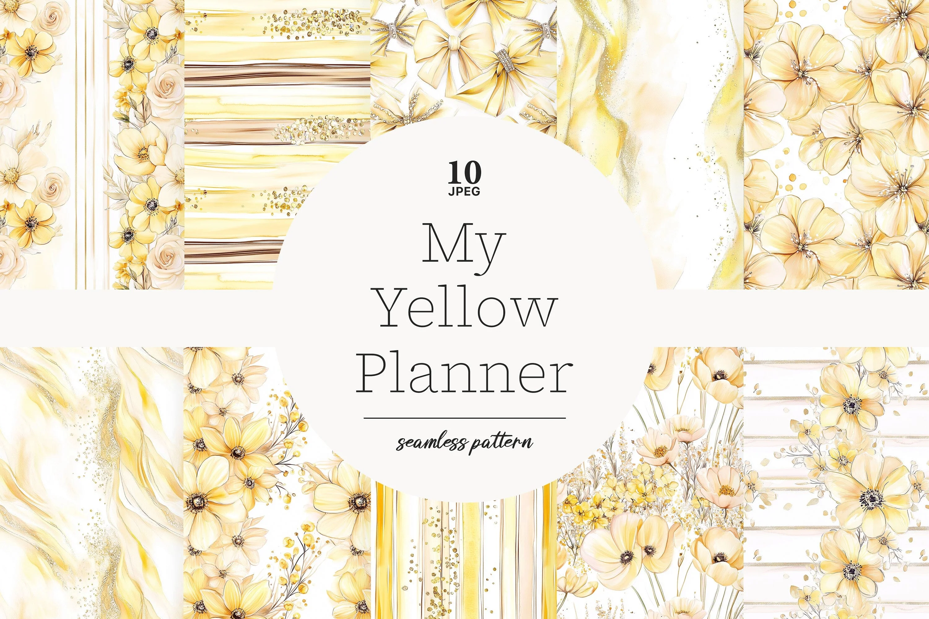 Yellow Flowers Digital Paper | Planner Journaling Patterns
